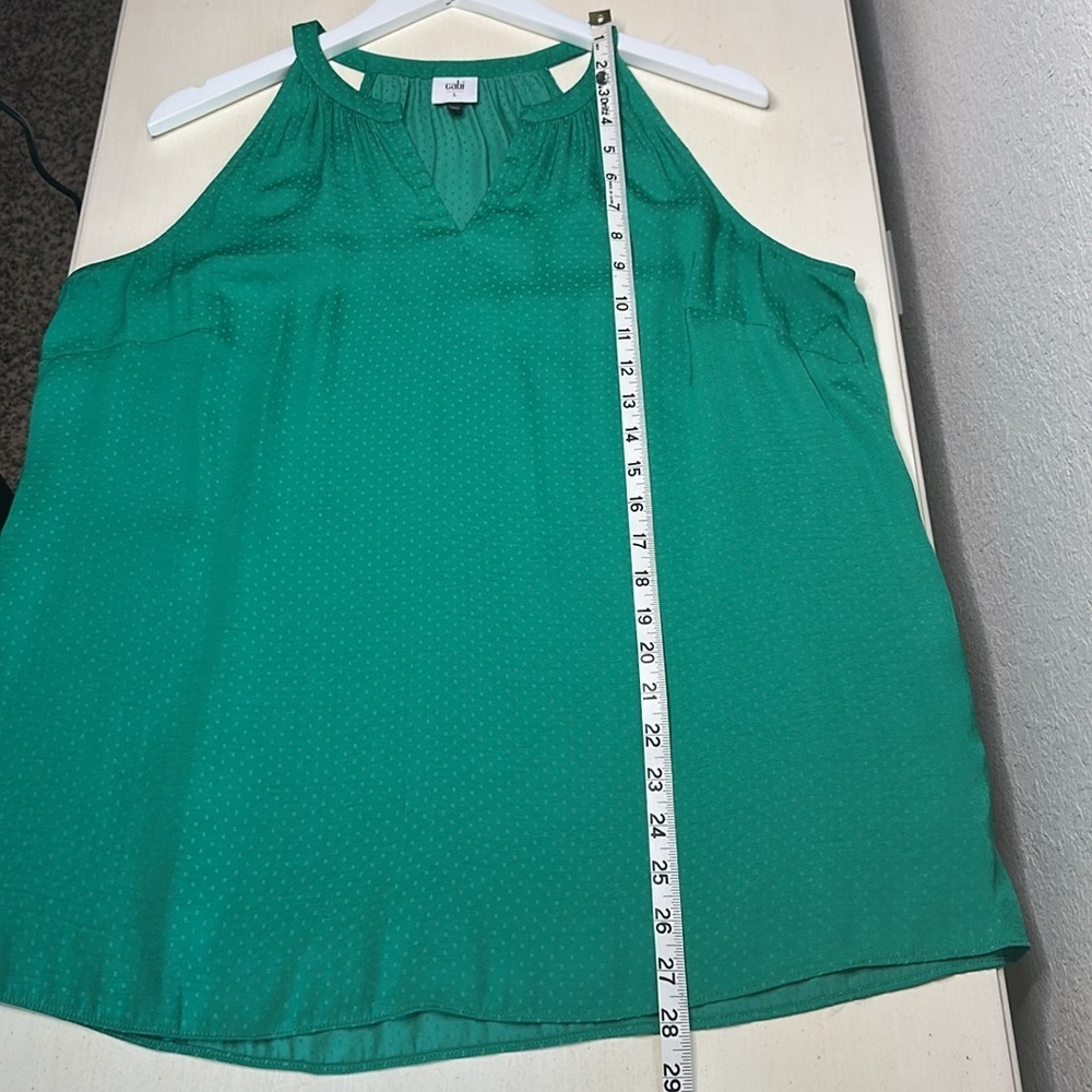 CAbi Sleeveless Lush Blouse #5549 Halter Green Polka Swiss‎ Dot Top Size L - Picture 12 of 12